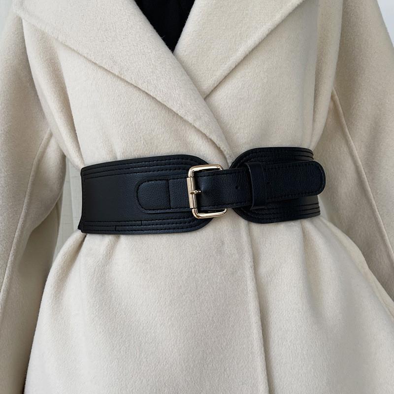 Chic Black Elastic Waist Belt For Women Versatile Faux Leather Waist Cincher Dress Style