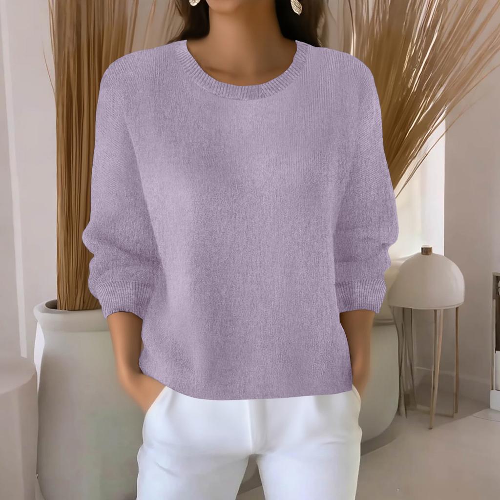 Women's Fashionable Casual Knitted Top Loose-Fit Solid-Colour Long-Sleeved Jumper