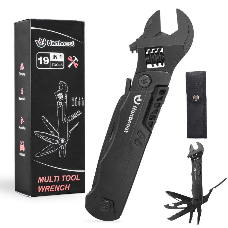 19-In-1 Multifunctional Tool Wrench - Compact and Durable Aluminum Alloy with Pliers, Wire Pliers, Saw, Bottle Opener, Etc. - Black