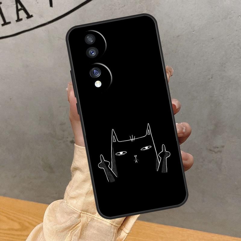 Funny Cute Cat Line Art Case For Honor Magic 8 5 6 7 Lite 200 400 Pro 50 70 90 X8c X8b X9a X9b X9c X9d Win RT Cover