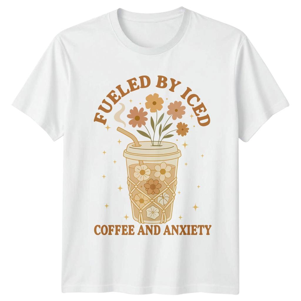 Fueled By Iced Coffee And Unisexs TShirt Boho Floral Coffee Humor
