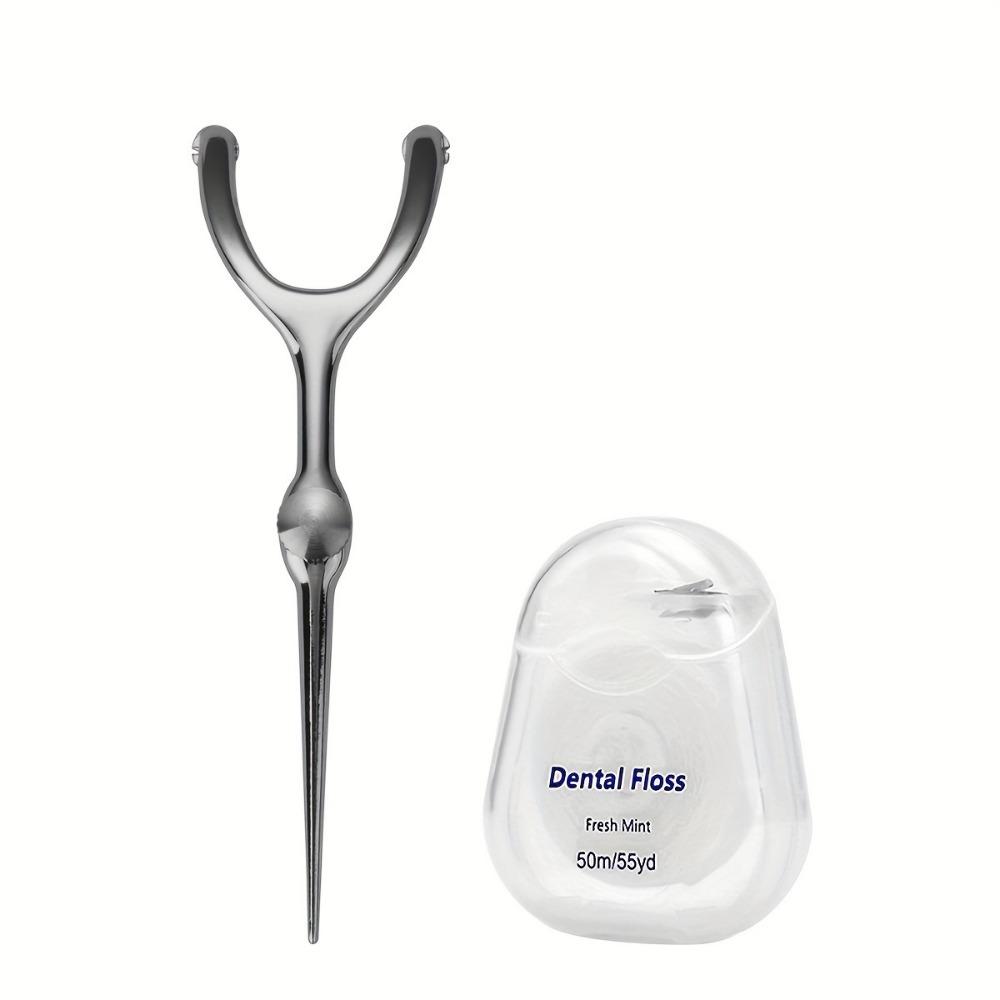 

2pcs Dental Floss Set, Stainless Steel, with Replaceable Toothpicks, Toothpick Holders, PVC Box, Portable Oral Care Kit 3.15inch*0.98inch срібний