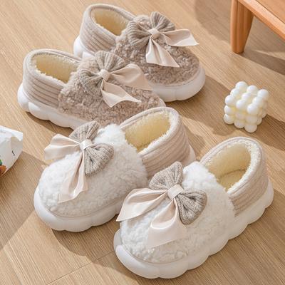 Bow Cotton Slippers New Shoes for Women Home Autumn Winter Indoor Warm Casual Fur Slippers Slip On Indoor Soft Sole Cotton Shoes