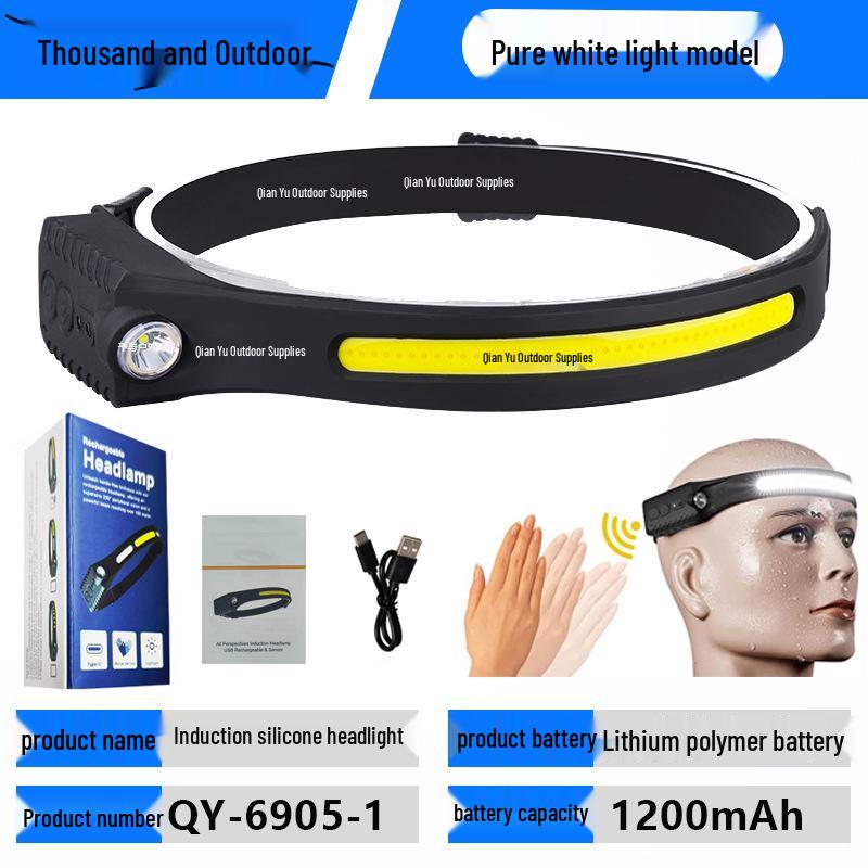 Rechargeable Silicone Adjustable COB Headlamp for Running, Cycling, and Camping