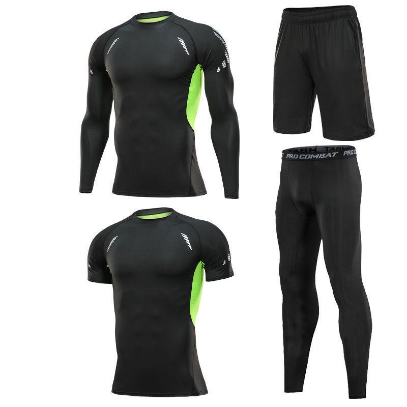 Pánské rychleschnoucí sportovní oblečení z ledového hedvábí s těsným střihem: Set s krátkým rukávem a pětibodovými kalhotami na letní fitness a běh