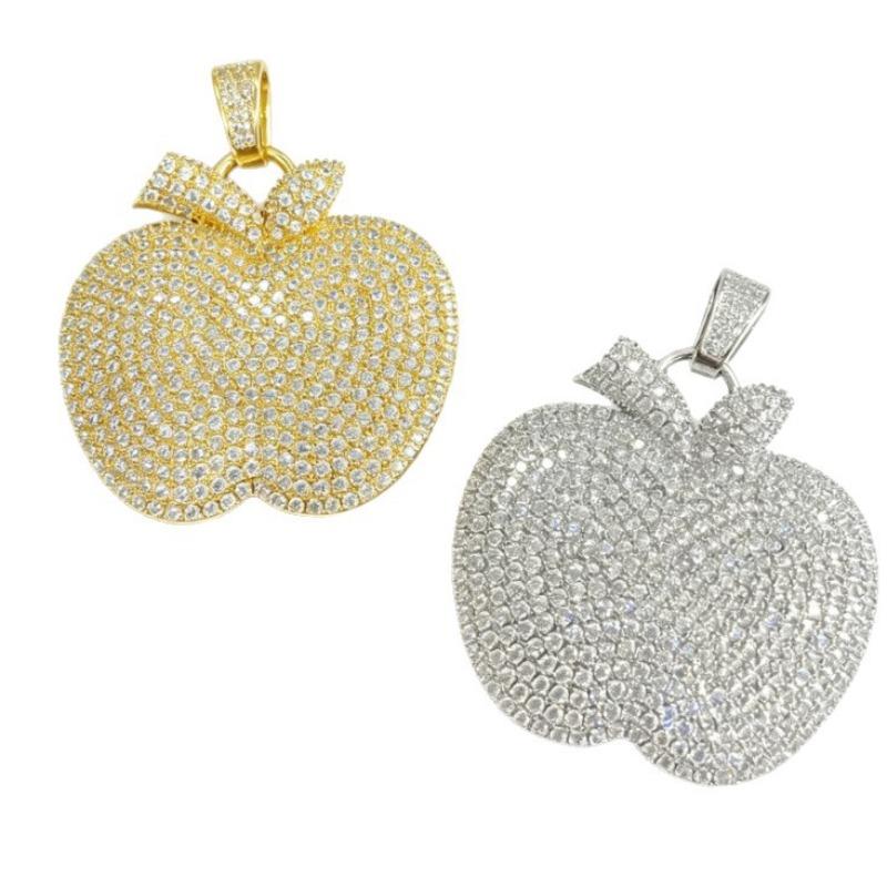 Hip Hop Copper Inlaid Zircon Full Diamond Apple Pendant, Trendy Versatile Necklace, Unisex Personalized Accessory