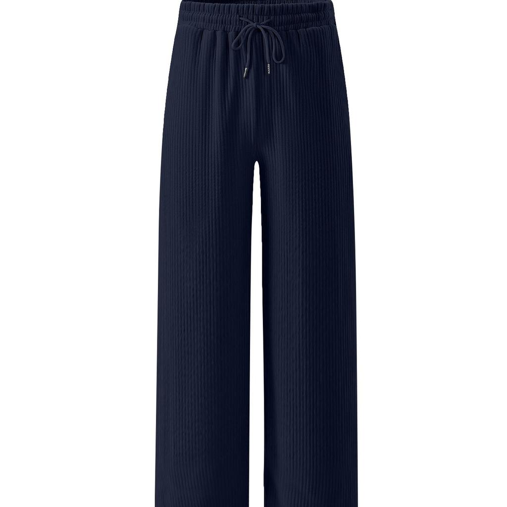 Spring and autumn wide-leg men's pants, casual loose jacquard striped pit strips, drawstring straight trousers, men