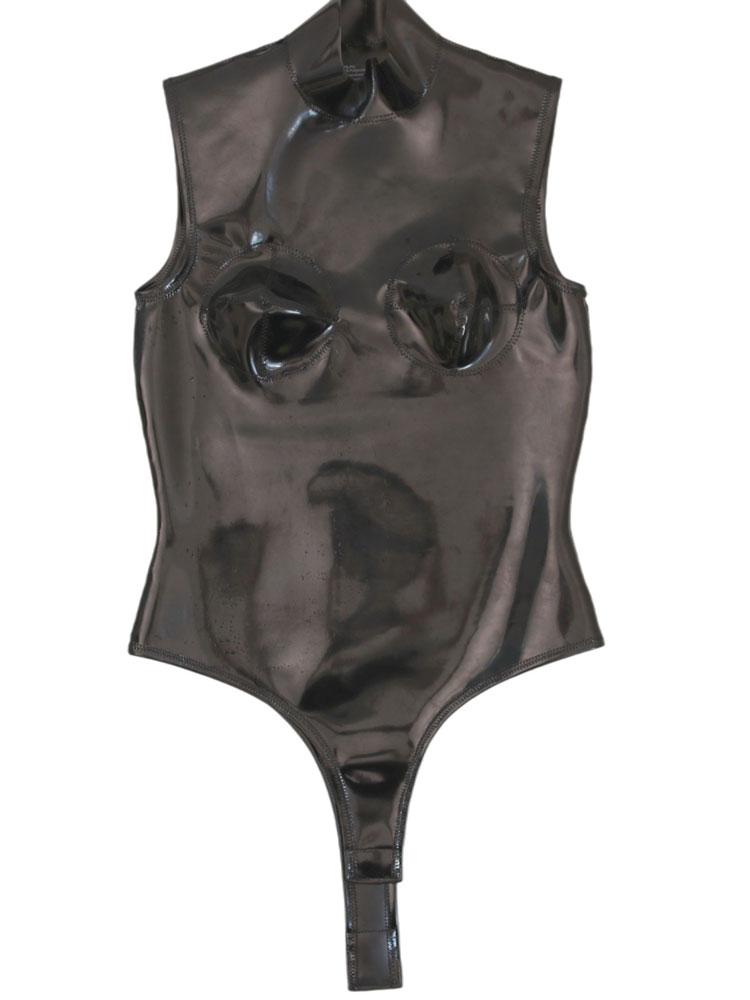 Latex Ammonia Shaping Women's Bodysuit Tops Buckle Open Crotch Sexy PVC Shiny Tights Woman Sleeveless Club Leotard