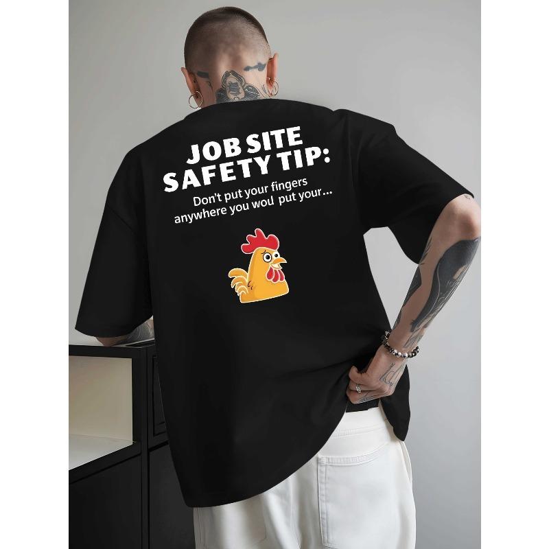 

European Size Men s Job Site Safety T-Shirt with Workplace Safety Tips & Hazard Warnings - Breathable Oversized Fit Short Sleeve Workwear 4XL чорний