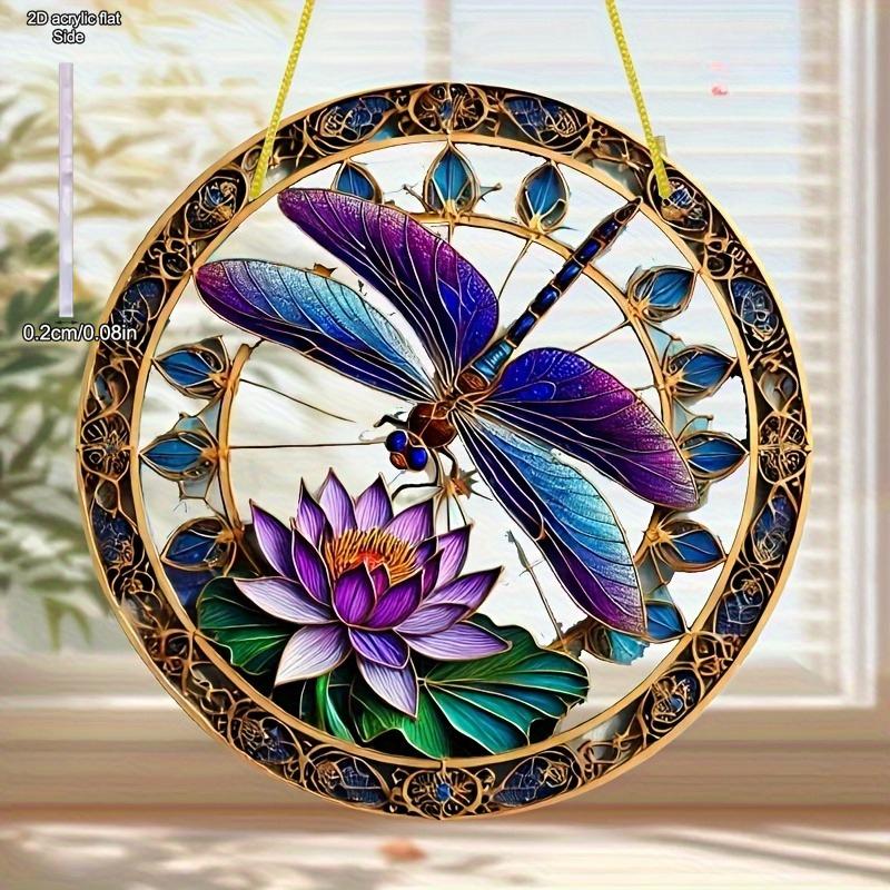 Vibrant Dragonfly & for Lotus Floral Design, Art Deco Style Hand-Painted Geometric Patterns, Nurseries, Vintage Home Decor Wall for Bar Kitchen, Resta