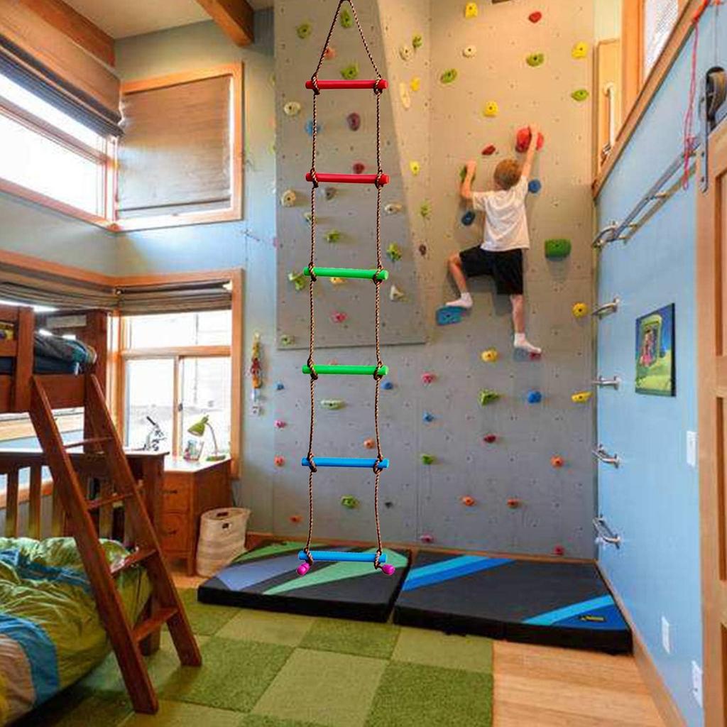 Rainbow Craft 6.6FT Climbing Rope Ninja Ladder for Kids - Kids Ninja Warrior Obstacle Course Accessories - Swing Rope Ladder
