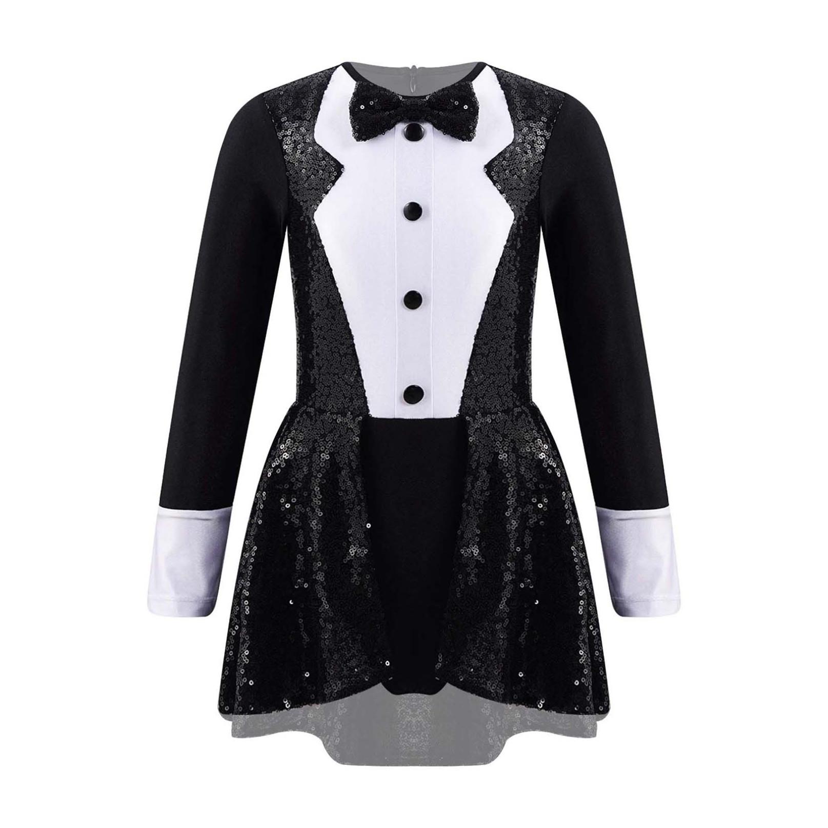 

Дитяча сукня-трико з довгим рукавом і блискітками для дівчаток, цирковий капітан, сучасний джазовий танцювальний купальник 5-6 Years