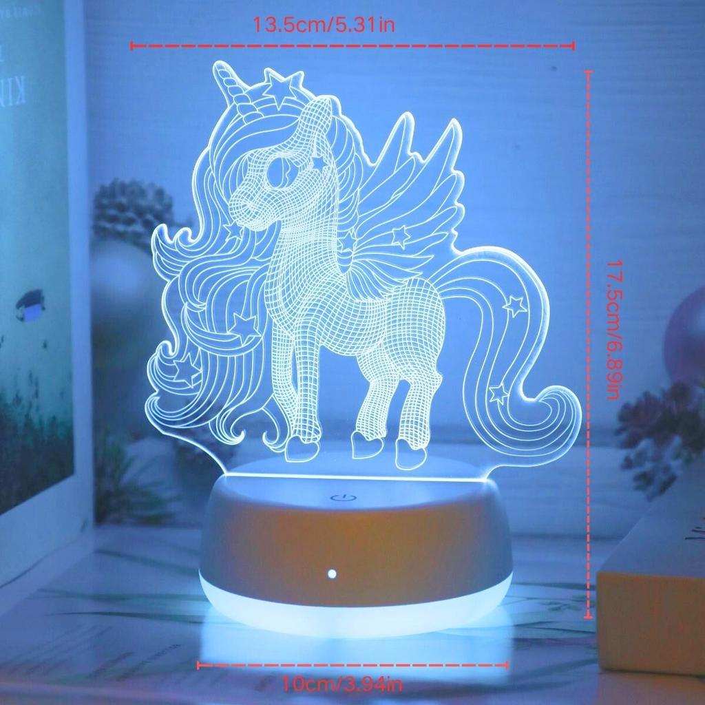 USB unicorn 3D night light, touch controlled 7 color changing ambient lights, bedroom desktop party decoration and gift lights.