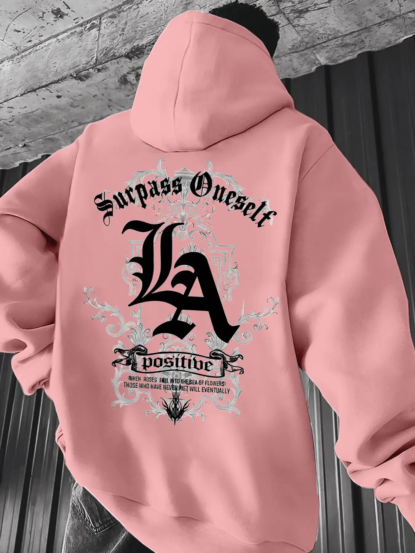 Altenglische Schrift LA Floral Ornament Zitat Kunstdruck Herren Weißer Hoodie, Hip Hop Outdoor Training Locker Sport Kapuzenpullover 2XL blau