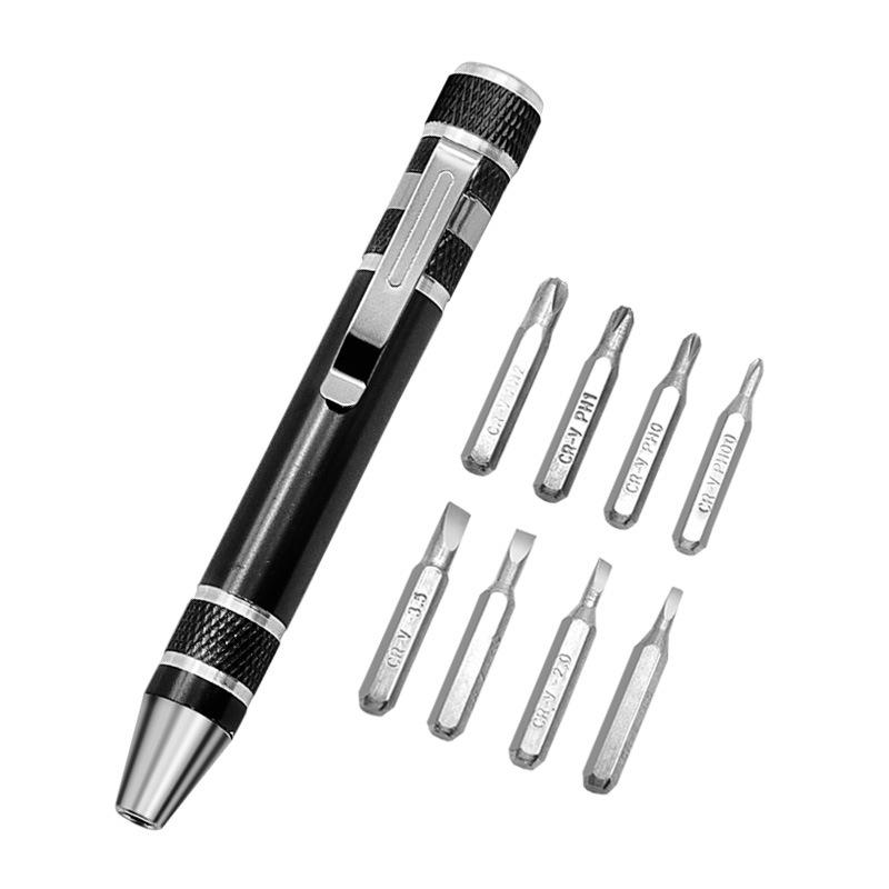 Magnetic 8-in-1 Pen-style Screwdriver with High-Density Bits