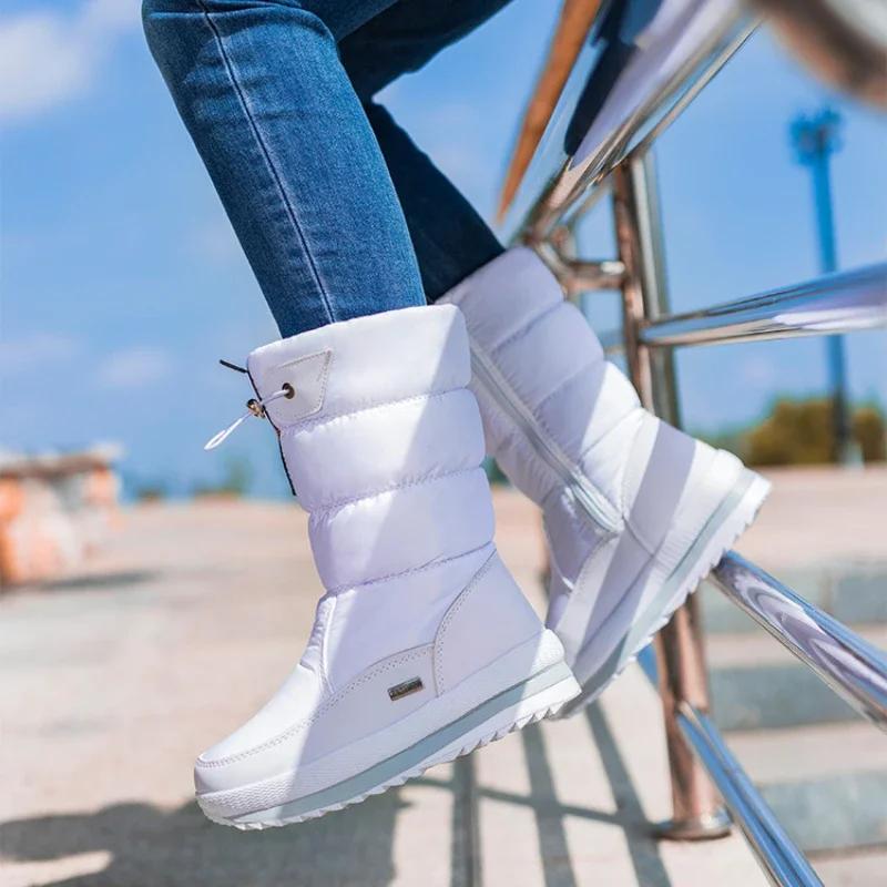 Winter Thick Women's Snow Boots Warm Plush Mid-calf Boots Non Slip Waterproof Platform Snow Boot Casual Female White Shoes