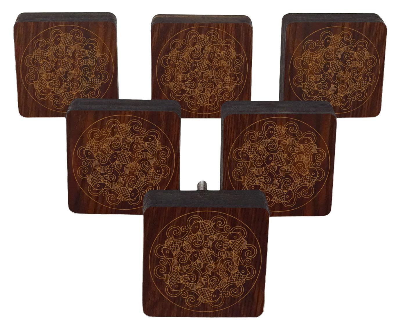 

IBA Indianbeautifulart Коричневі різьблені ручки Набір 10 шт. Дерев яні ручки для дверей шафи, висувної шухляди 2 x 2 Inches-Square коричневий