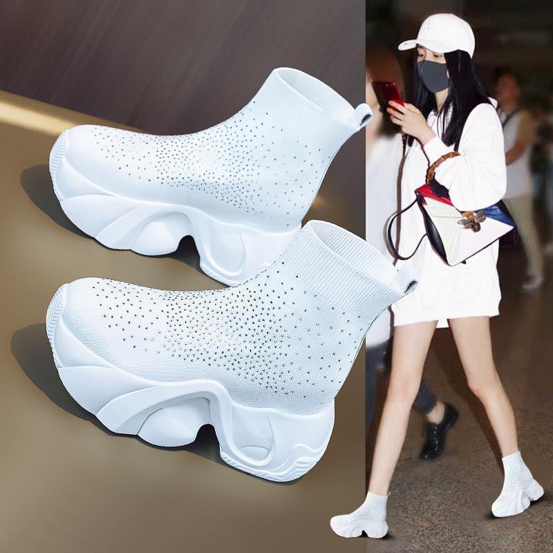 Women's 2025 Platform Slip-On Knit Ankle Boots - Thick Sole, High Heel Elastic Sock Boots.