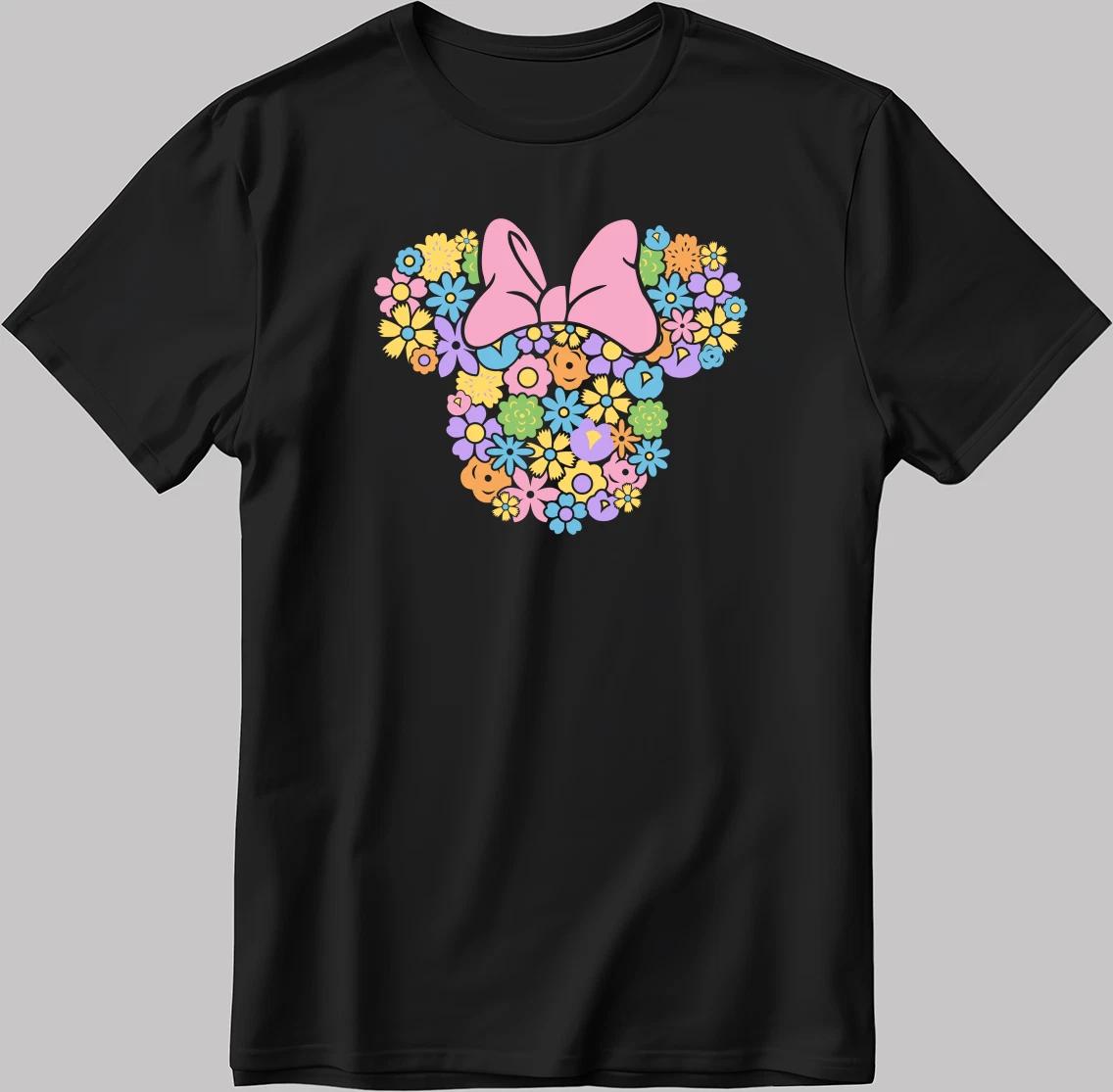 Minnie Mouse floral silhouette Short Sleeve White-Black Men/Women T Shirt J008 S