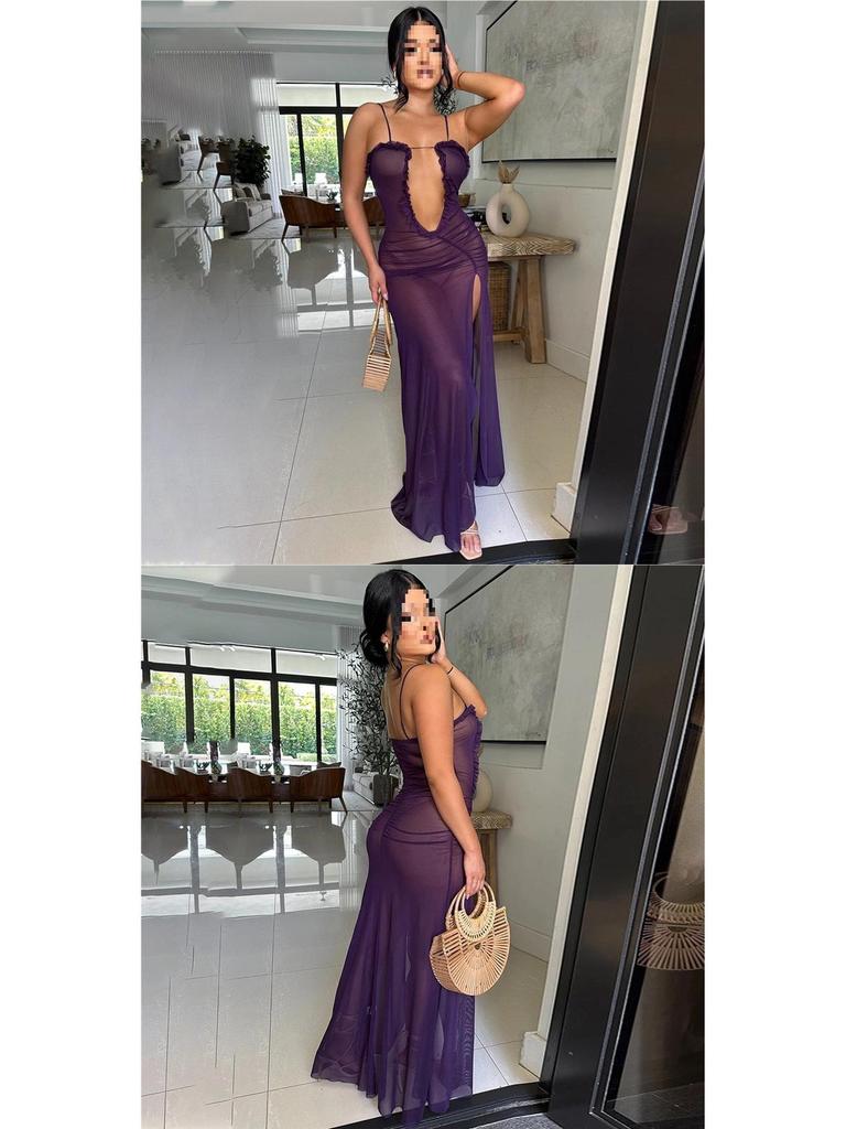 Sexy durchsichtiges Netzkleid mit hohem Schlitz für Damen