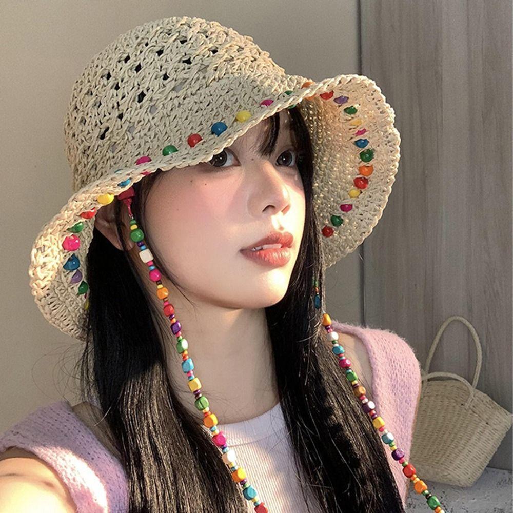 Foldable Woman's Straw Hat Breathable Colorful Straw Hat Summer Sun Protection Cap  Outdoor