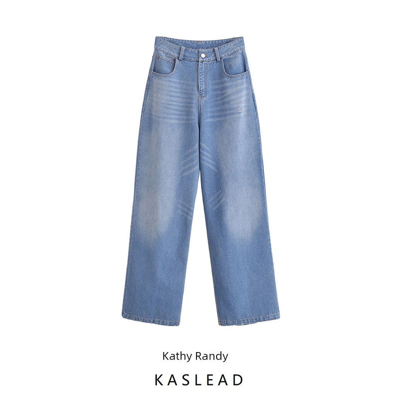 Kaslead New Women Clothes Western Style Hole Decoration Fashion High Waist Baggy Jeans 8727010