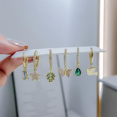 Set di 6 Orecchini in Argento Sterling 925 da Donna Foglie Stella Farfalla Cerchi Goccia Gioielli Delicati