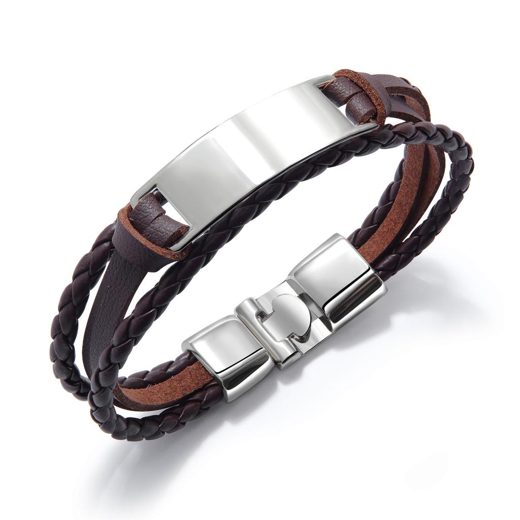 Cheap Custom Multilayer Braided PU Leather Bracelet for Men Fashion Trendy Bar Style Blank Bangles