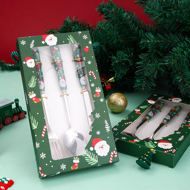 Christmas Tableware Set, 304 Stainless Steel Cutlery Set, Ceramic Handle, Luxury Dining Tableware, Christmas Dinner Set, 3Pcs