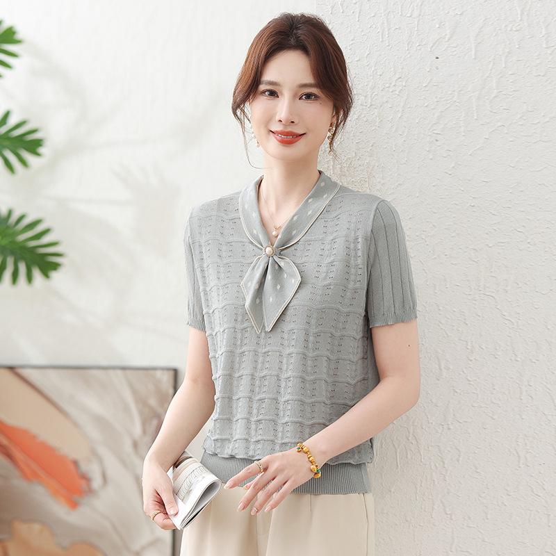 Mom's Summer 2026 Ice Silk Knit Sweater: Stylish Base Layer for Middle-Aged Women