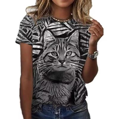 3D Printed Kawaii Cat T-Shirt for Women Funny Animal Graphic Tees Summer Casual Round Neck Tops Short Sleeve Loose T Shirts