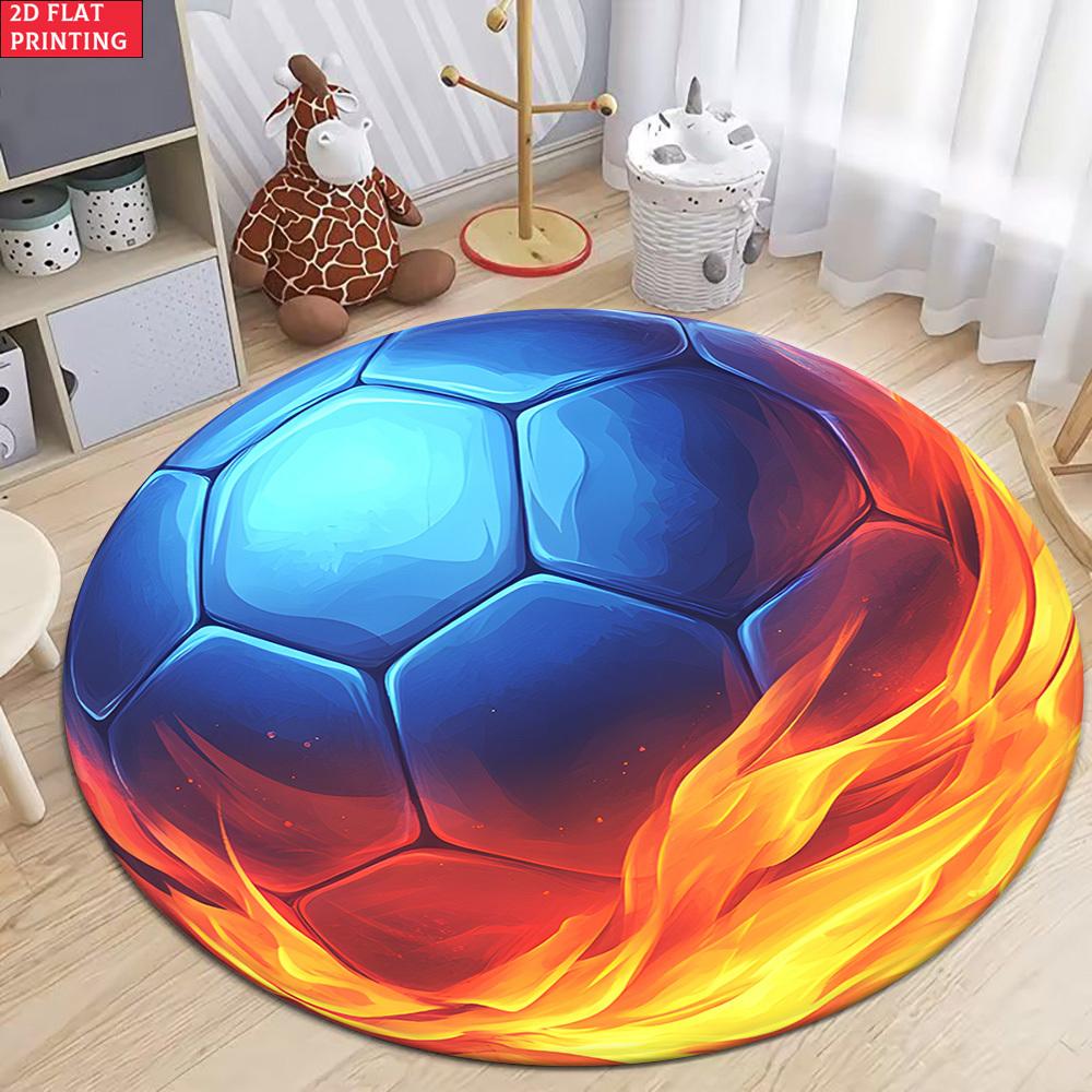 Gradient Color Soccer Ball Round Rug Flannel Soft Comfortable Living Room Bedroom Floor Mat Home Decoration Sports Theme