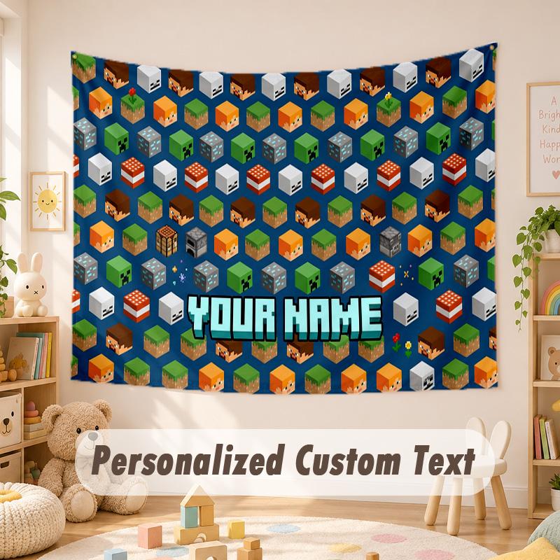 Custom Name Text Tapestry,Minecraft Boho Wall Hanging, Decorative Backdrop Tapestry For Room