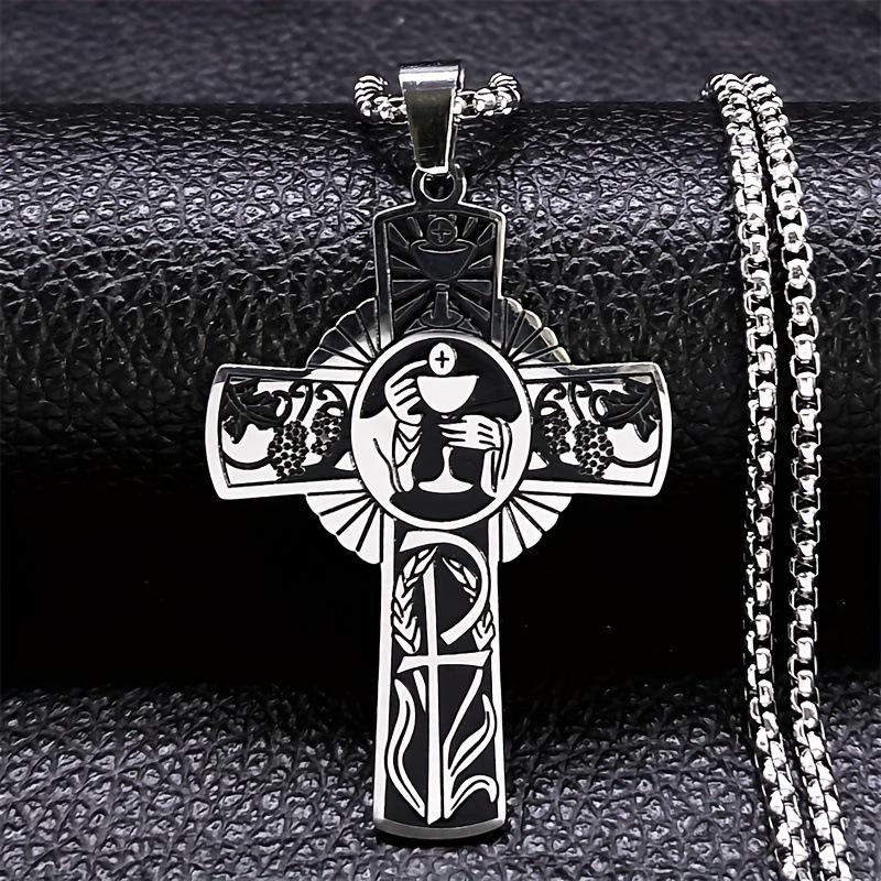 Eucharist Halo Grape Juice Holy Spirit Church Cross Pendant Necklace 60CM