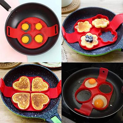 4 hål Stekägg Silikonform Non Stick Pannkaksmaskin Blomma Hjärtformad Matlagning Äggringformar