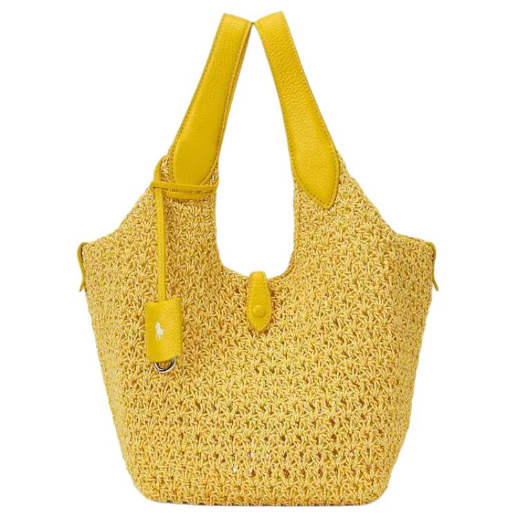 Polo Ralph Lauren Embossed Pattern Woven Tote Shopping Bag Women Tote Light-Yellow WAPOBAG0G620435700