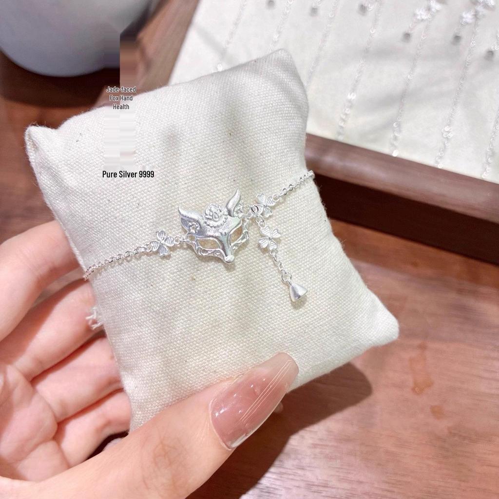 999 Sterling Silver Jade Fox Mask Tassel Bracelet - Ethnic Style Gift for Girlfriend's Benming Year
