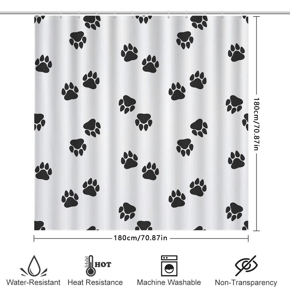 Black Paw Print Shower Curtain Home Decor Bathroom Liner For Cats Pet Lovers