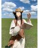 2025 Beige Women's Two-Piece Set: Retro Merlot Vest & Long Dress for Spring/Autumn Holidays
