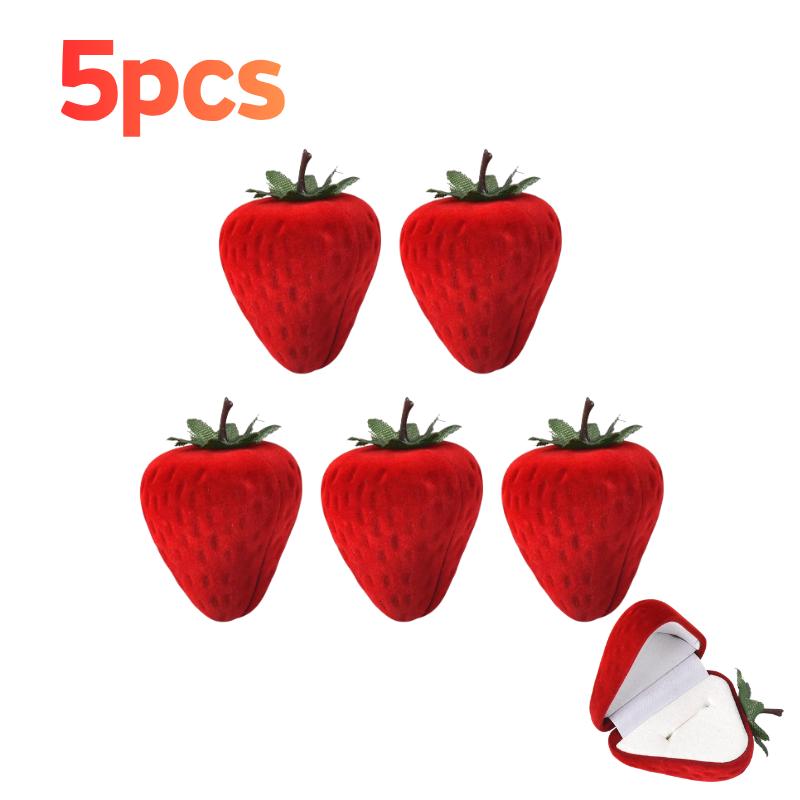 Velvet Strawberry Ring Box Cute Gift Box for Women Wedding Ring Display Multiple Rings Storage Engagement Proposal Birthday