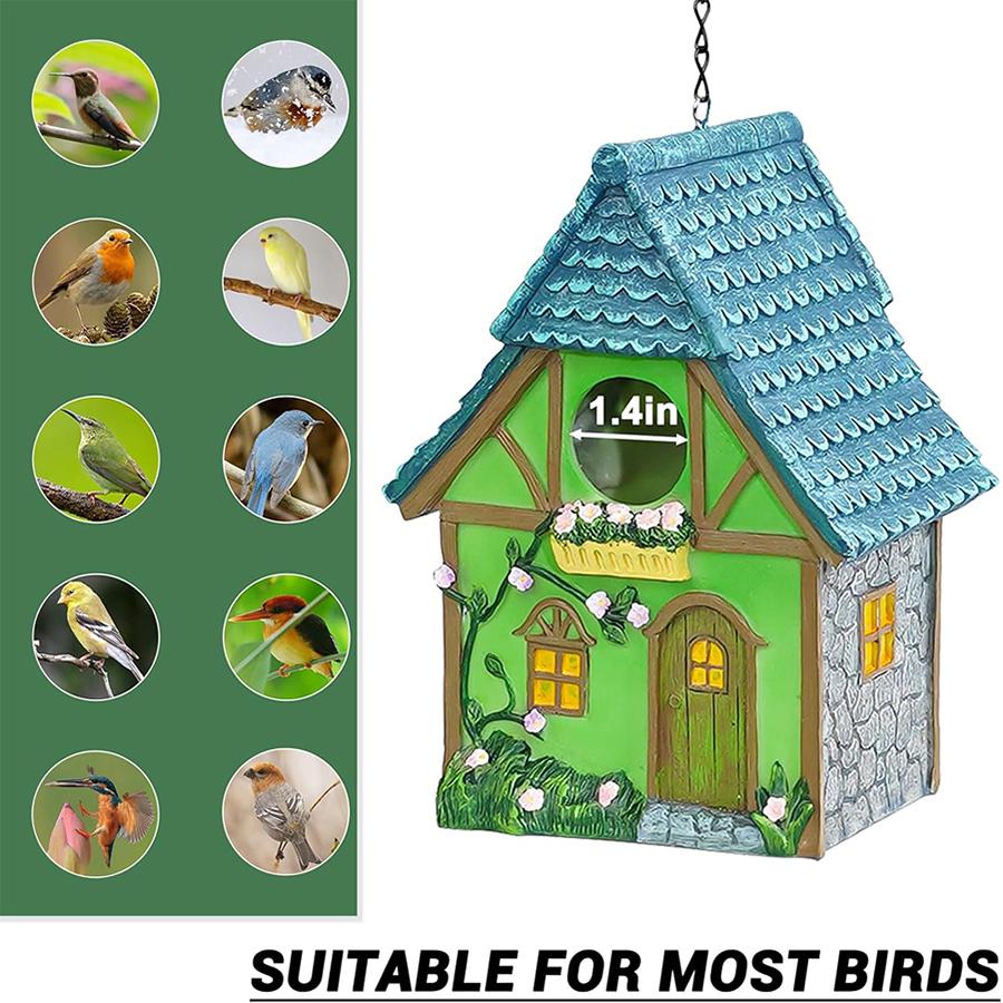 Resin Birdhouse for Outdoors - Hanging Garden Decoration Cabin, Perfect Gift for Bird Lovers & Small Birds