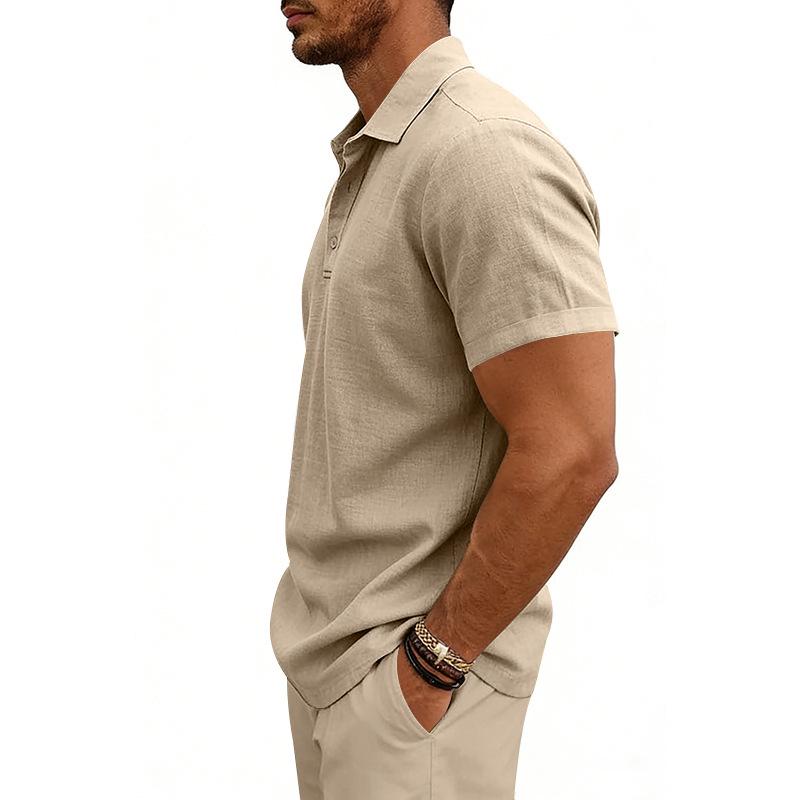 Europäisches & Amerikanisches Herren Leinen Revers Kurzarm Poloshirt - Klassischer Business Casual Stil, Mehrere Farben Verfügbar