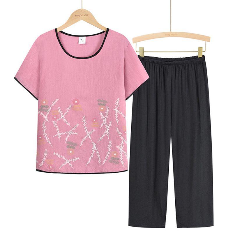 

Elderly Thin Short Sleeve Trousers Suit Senior Short Sleeve Trousers Suit pink3 XXL