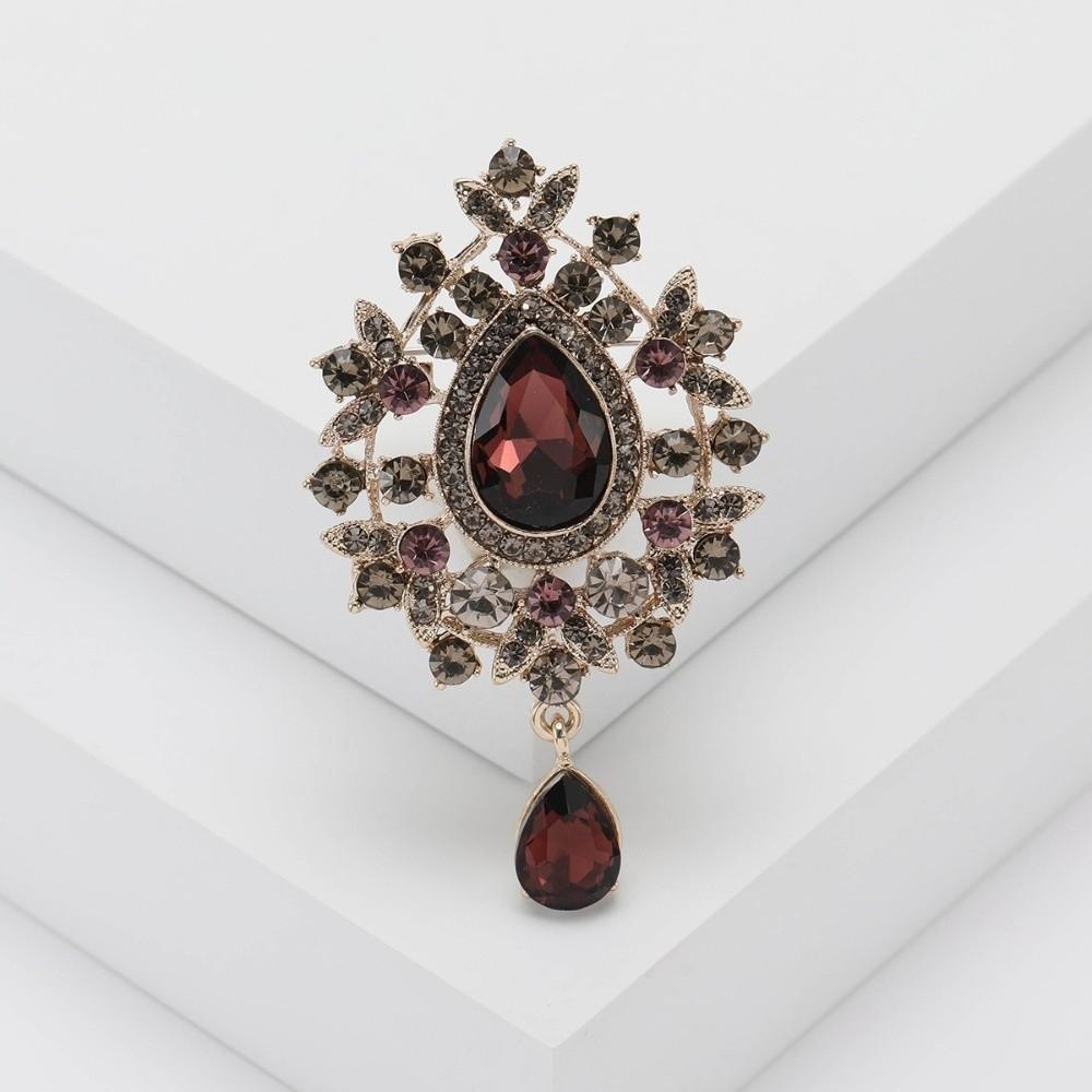 Retro Palace Style Zircon Crystal Brooch Zinc Alloy Corsage Pins New Pendant Brooch  Gift