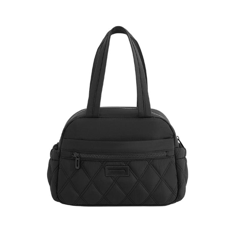 Large Capacity Thermal Lunch Bag With Zippers Front Pocket And Bottle Holders Quilted Handheld Meal Carriers