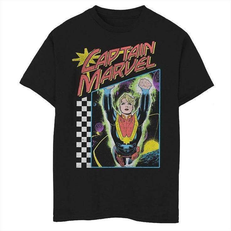 Captain Marvel Retro Comic Superhero Graphic T T-Shirt S