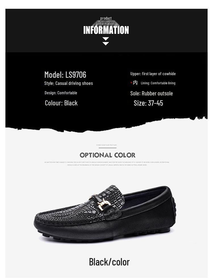 Men's Large Genuine Leather Slip-On Loafers - Crocodile Pattern, Low-Top, Flat Sole.