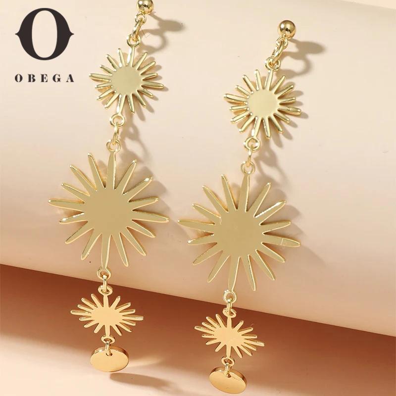 

Obega Trendy Flower Shape Drop Earring Stud Gold Color Post Women Fashion Jewelry Tessel Girls Earrings For Party