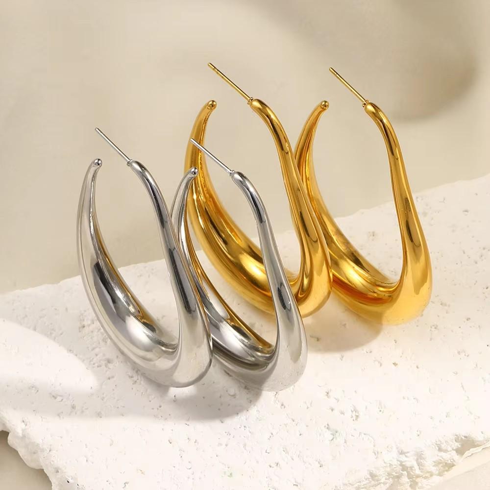 MamacitaSlay 316L Edelstahl Birnenform Hohl Ausgeschnitten Creolen 18K Gold Plated Wasserdichter Schmuck Einzigartige Ohrringe für Damen