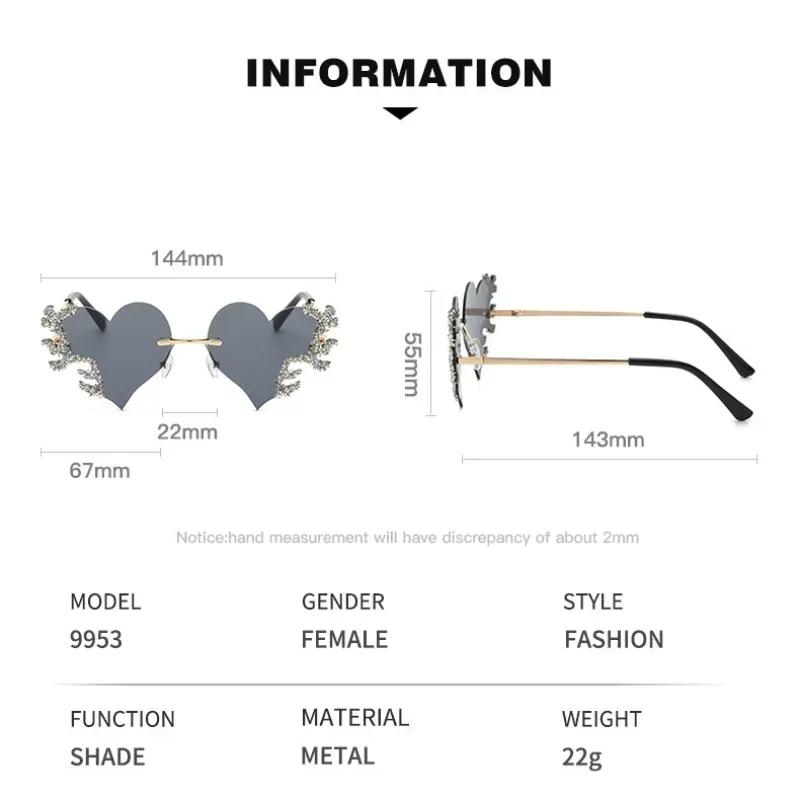 Rimless Sunglasses Women Luxury Brand Rhinestone Sun Glasses Ladies Cute Heart Shape Punk Party Eyewear